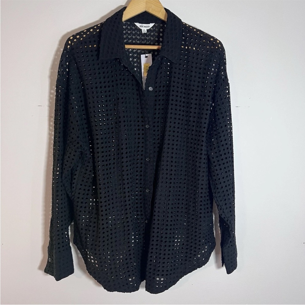 Steve Madden Black Eyelet Button-Down Shirt